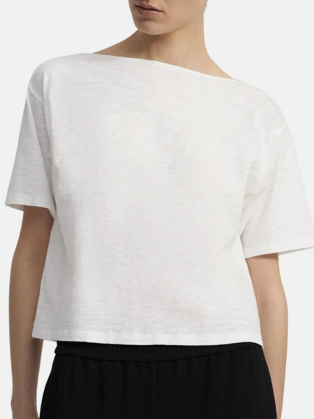 NWT $95 Theory White Boat Neck Cotton Slub Straight Short Sleeve T-Shirt